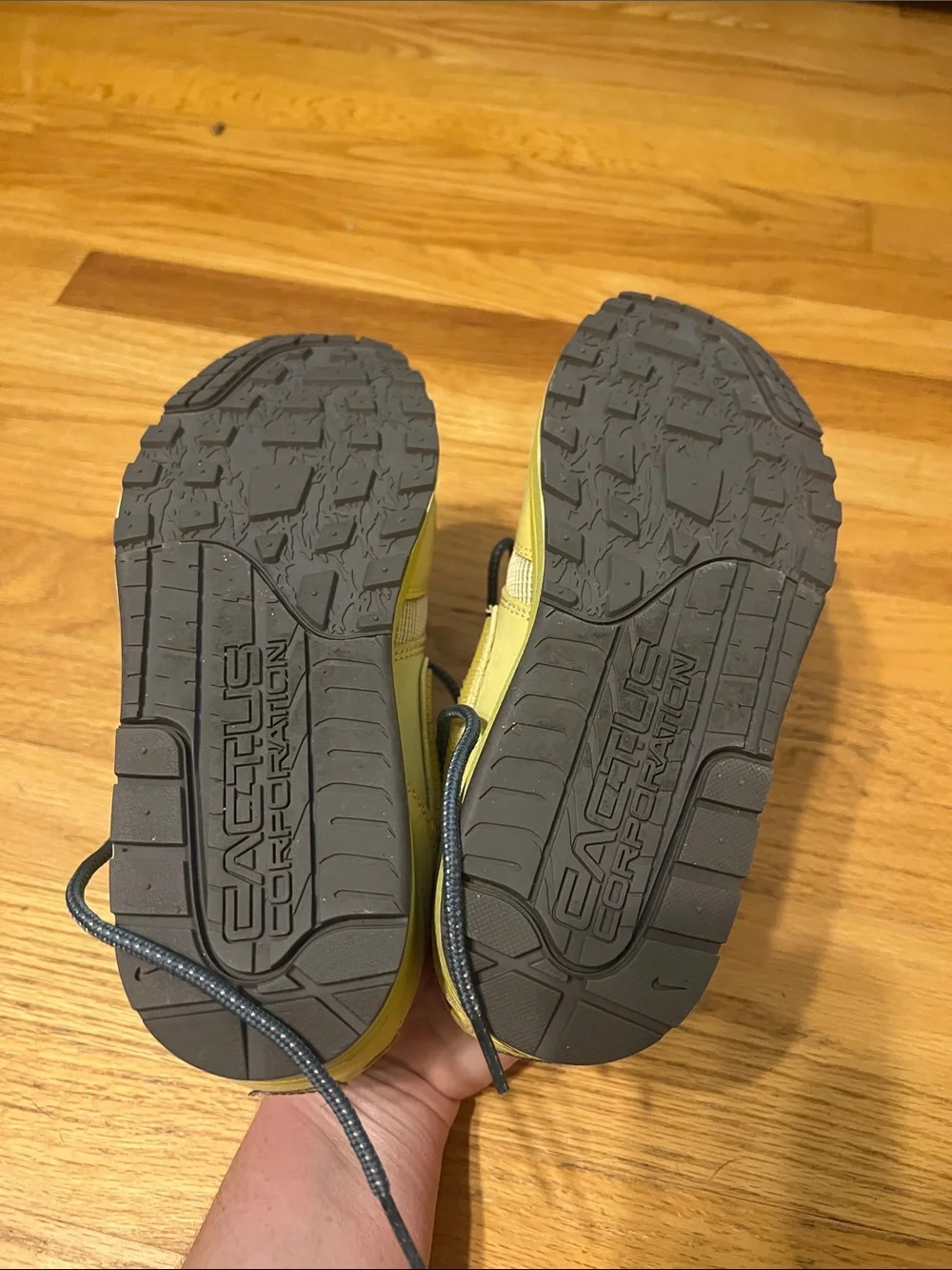 Travis Scott Yellow and Navy Mixed-Material Athletic Sneakers